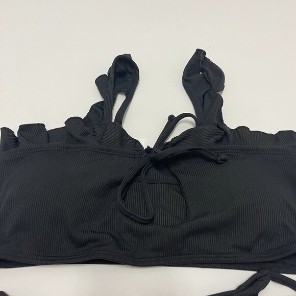 ZAFUL Ribbed Ruffle Keyhole Tie Side Bikini Swimwear - Black M - Picture 7 of 7